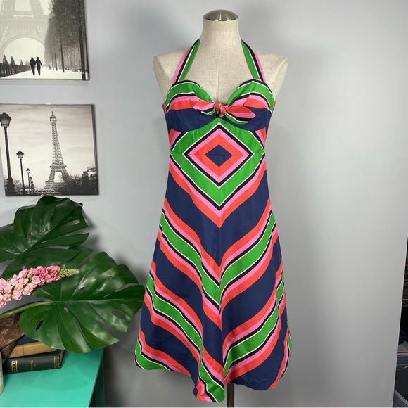Trina Turk Rhiannon striped multicolored halter dress Sz 2 - Picture 12 of 12